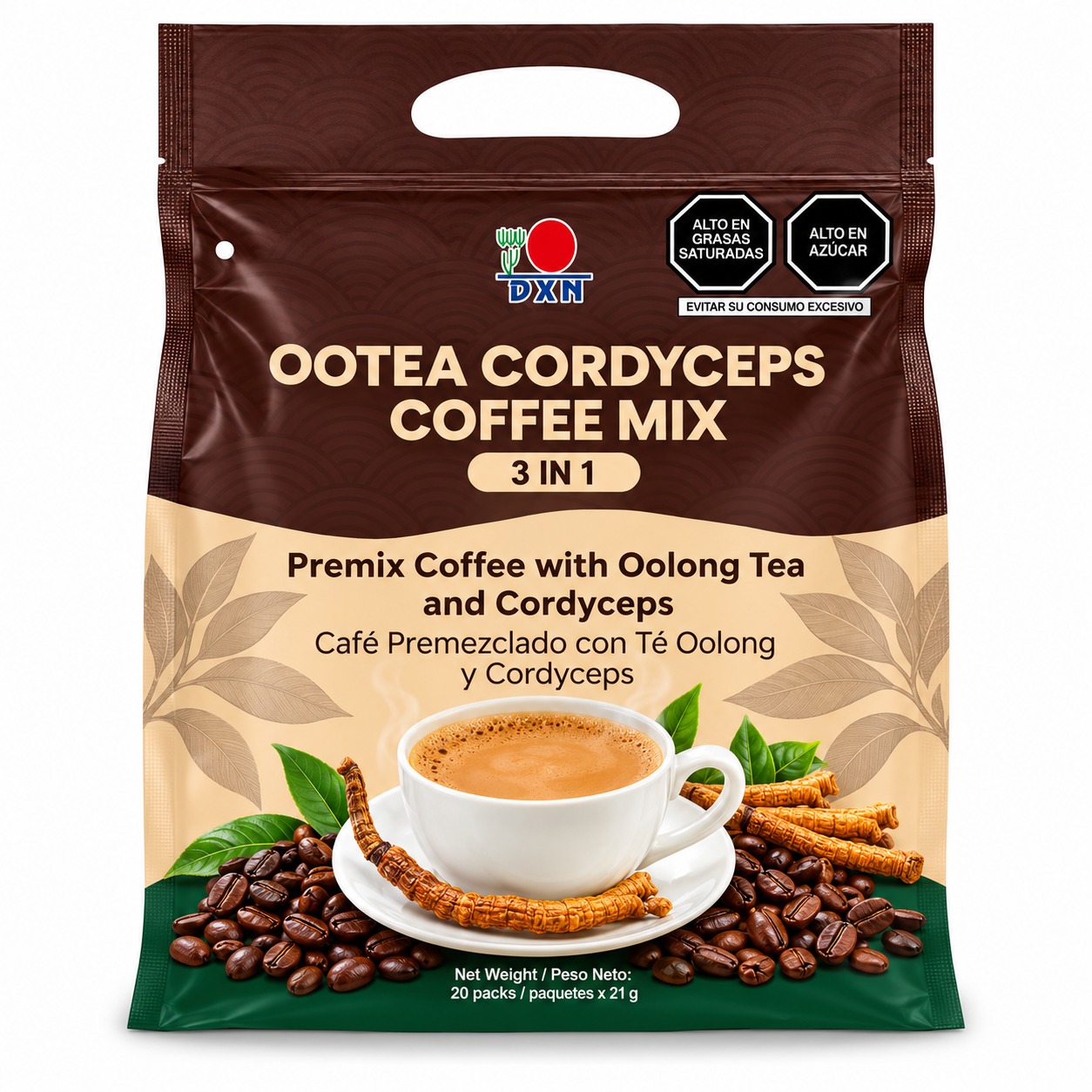 Ootea Cordyceps Coffee Mix 3 in 1 Dxn 21g x 20 packs
